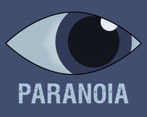 The cover art for PARANOIA, depicting an eye looking off to the right.